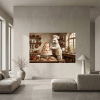 Charming Poodle Chef Decorating Cake Oil Painting Style Canvas Print Wall Art, Kitchen - Mockup Display 5