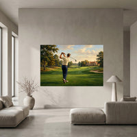 Golfer's Powerful Swing Oil Painting Style Canvas Print Wall Art for Sporty Decor - Mockup Display 5