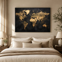 Abstract Golden World Map Textured Canvas Print Wall Art Decor - Mockup Display 5