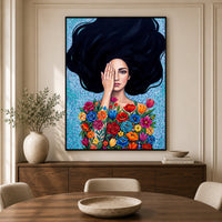 Vibrant Floral Woman Oil Painting Style Canvas Print Wall Art, Expressive Decor - Mockup Display 5