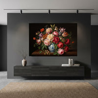 Vibrant Floral Still Life Oil Painting Style Canvas Print Wall Art, Museum Grade - Mockup Display 5