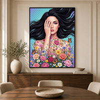 Vibrant Woman with Floral Butterflies Canvas Print Wall Art, Floral Beauty - Mockup Display 5