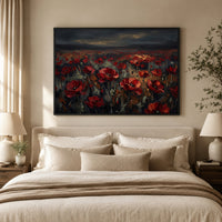 Dramatic Red Poppy Field Impasto Style Canvas Print Wall Art, Vibrant Decor - Mockup Display 5