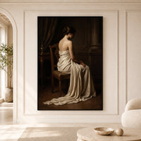 Classical Seated Woman Portrait Oil Painting Style Canvas Print Wall Art - Mockup Display 5