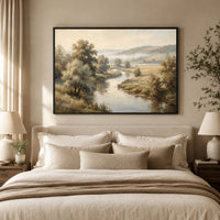 Tranquil River Landscape Oil Painting Style Canvas Print Wall Art for Home Decor - Mockup Display 5