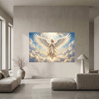 Serene Angel Figure Heavenly Rays Spiritual Art Canvas Print Wall Art, Divine - Mockup Display 5