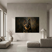 German Shepherd Stretched Canvas Wall Art, Dramatic Dog Portrait Print, Rustic Living Room Decor