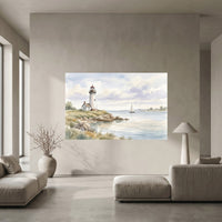 Lighthouse Coastal Seascape Watercolor Style Canvas Print Wall Art, Nautical Decor - Mockup Display 5
