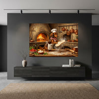 Whimsical Dachshund Chef Pizza Oil Painting Style Canvas Print Wall Art for Kitchen - Mockup Display 5