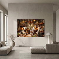 Whimsical Chef Dogs Cooking Kitchen Oil Painting Style Canvas Print Wall Art Decor - Mockup Display 5
