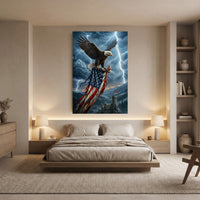 Majestic Bald Eagle & Tattered American Flag Stormy Sky Patriotic Canvas Print Wall Art - Mockup Display 5