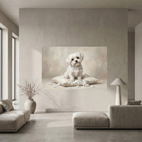 White Maltese Stretched Canvas Wall Art, Soft Dog Portrait Print, Elegant Bedroom Decor