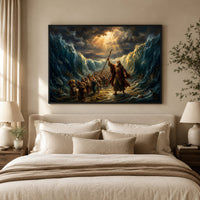 Moses Parting Red Sea Oil Painting Style Canvas Print Wall Art, Dramatic Biblical Scene - Mockup Display 5