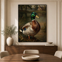 Mallard Duck Pond Rustic Landscape Oil Painting Style Canvas Print Wall Art Decor - Mockup Display 5