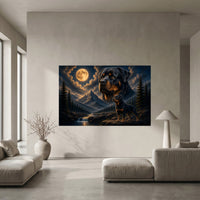 Rottweiler Dogs Moonlit Mountain Fantasy Art Style Canvas Print Wall Art, Dramatic - Mockup Display 5