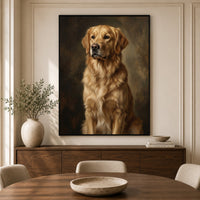 Golden Retriever Dog Portrait Oil Painting Style Canvas Print Wall Art, Elegant Decor - Mockup Display 5