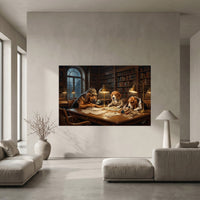 Detective Dogs Library Oil Painting Style Canvas Print Wall Art, Elegant Study Decor - Mockup Display 5