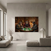 Sophisticated Chimpanzees Poker Game Oil Painting Style Canvas Print Wall Art - Mockup Display 5