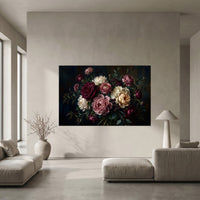 Dark Floral Bouquet Oil Painting Style Canvas Print Wall Art for Elegant Decor - Mockup Display 5