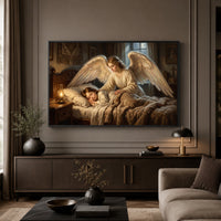 Classical Guardian Angel Child Oil Painting Style Canvas Print Wall Art, Divine Serenity - Mockup Display 5