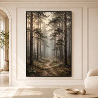 Misty Forest Path Oil Painting Style Canvas Print Wall Art, Nature Landscape - Mockup Display 5