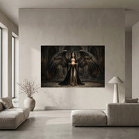 Dark Angel Stretched Canvas Wall Art, Gothic Fantasy Woman Print, Dramatic Statement Decor