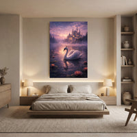 Fantasy Swan Lake Castle Oil Painting Style Canvas Print Wall Art Decor - Mockup Display 5