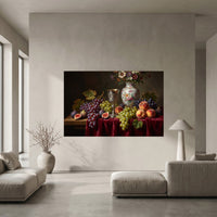 Opulent Still Life Fruit & Flower Oil Painting Style Canvas Print Wall Art Décor - Mockup Display 5