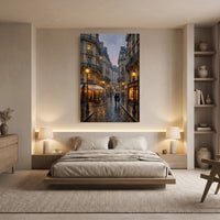 Paris Street Stretched Canvas Wall Art, Rainy City Print, Elegant Urban Decor