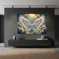 Ethereal Angel Wings in Golden Sky Canvas Print Wall Art for Serene Decor - Mockup Display 5