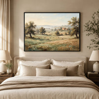 Rustic Landscape with Grazing Sheep Oil Painting Style Canvas Print Wall Art, Farmhouse Decor - Mockup Display 5