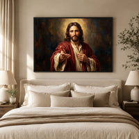Jesus Christ Portrait Oil Painting Style Canvas Print Wall Art, Inspirational - Mockup Display 5