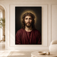 Jesus Christ with Crown of Thorns Oil Painting Style Canvas Print Wall Art, Sacred - Mockup Display 5