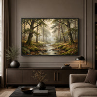 Serene Misty Forest Stream Realistic Canvas Print Wall Art, Nature Landscape Decor - Mockup Display 5