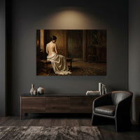 Classical Woman in Draped Gown Oil Painting Style Canvas Print Wall Art Serene - Mockup Display 6
