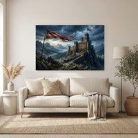 Dramatic Mountain Castle Libertas with Flags Canvas Print Wall Art, Epic Landscape. - Mockup Display 6