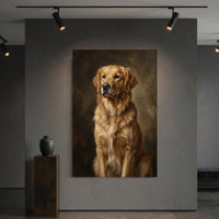 Golden Retriever Dog Portrait Oil Painting Style Canvas Print Wall Art, Elegant Decor - Mockup Display 6
