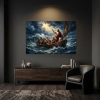Jesus Calming the Storm Dramatic Oil Painting Style Canvas Print Wall Art - Mockup Display 6