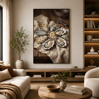 Fresh Oysters with Lemon Oil Painting Style Canvas Print Wall Art for Kitchen - Mockup Display 6
