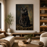 Classic Black Cat Oil Painting Style Canvas Print Wall Art, Elegant Pet Portrait Decor - Mockup Display 6