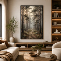 Misty Forest Path Oil Painting Style Canvas Print Wall Art, Nature Landscape - Mockup Display 6