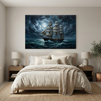 Dramatic Tall Ship Moonlit Sea Oil Painting Style Canvas Print Wall Art - Mockup Display 6