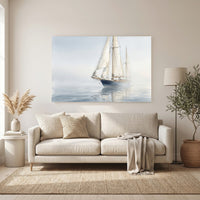 Misty Ocean Sailboat Watercolor Style Canvas Print Wall Art, Coastal Serenity - Mockup Display 6
