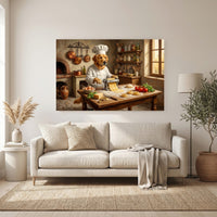 Golden Retriever Chef Pasta Oil Painting Style Canvas Print Wall Art Rustic Kitchen Decor - Mockup Display 6