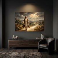 Jesus Walking Path Oil Painting Style Canvas Print Wall Art, Divine Light - Mockup Display 6