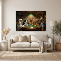 Humorous Dogs Playing Poker Oil Painting Style Canvas Print Wall Art Decor - Mockup Display 6