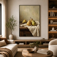 Rustic Pear Still Life Oil Painting Style Canvas Print Wall Art Kitchen Decor - Mockup Display 6