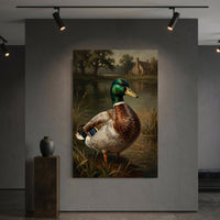 Mallard Duck Pond Rustic Landscape Oil Painting Style Canvas Print Wall Art Decor - Mockup Display 6