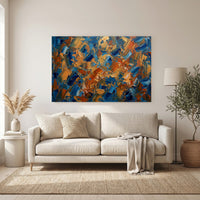 Bold Abstract Textured Palette Knife Canvas Print Wall Art, Blue Orange Gold - Mockup Display 6