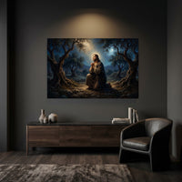 Jesus in Gethsemane Oil Painting Style Canvas Print Wall Art, Spiritual Decor - Mockup Display 6